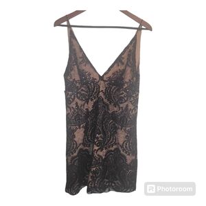 Women’s Free People Black Beige Night Shimmers Mini Dress Size 8 Cocktail Sequin